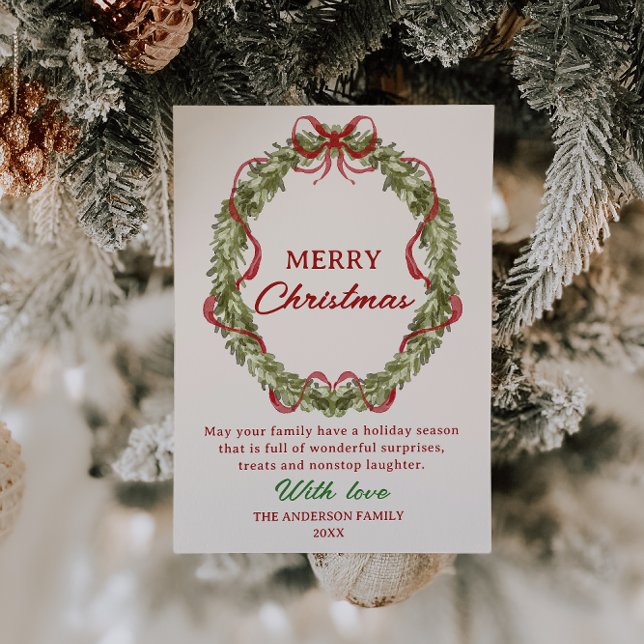 Tarjeta Festiva Navidades de la guirnalda verde rojo acuarela no f (Subido por el creador)