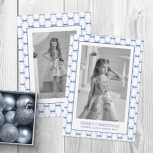 Tarjeta Festiva Navidades de la Marina de color de agua Blue Bows 