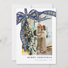 Tarjeta Festiva Navidades de la Marina Green Tartan Bow Foto Tarje