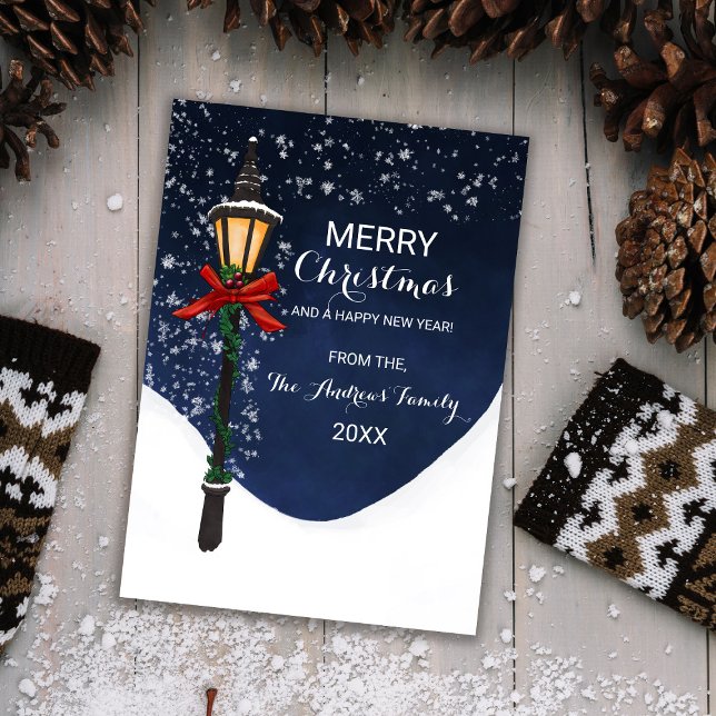 Tarjeta Festiva Navidades de la Marina White Snowy Lamppost Garlan (Subido por el creador)