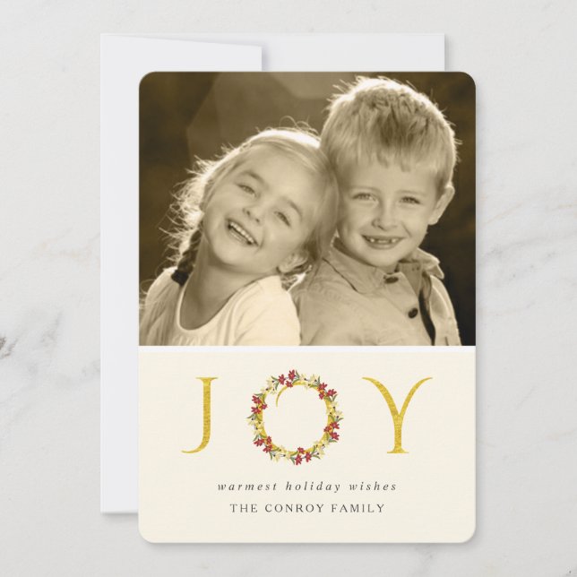 Tarjeta Festiva Navidades de la moda: Purpurina de oro de la flora (Anverso)