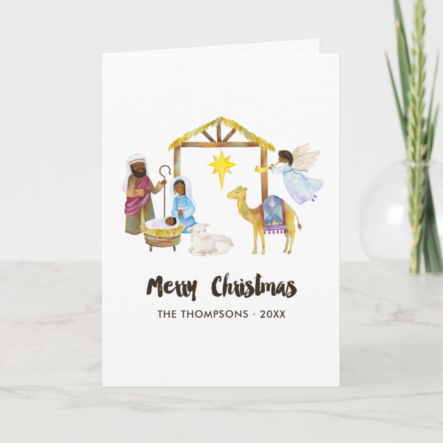 Tarjeta Festiva Navidades de la Natividad de las Acuarelas (Anverso)