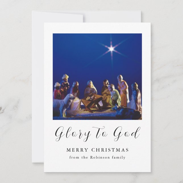 Tarjeta Festiva Navidades de la Natividad escenifican la gloria a  (Anverso)