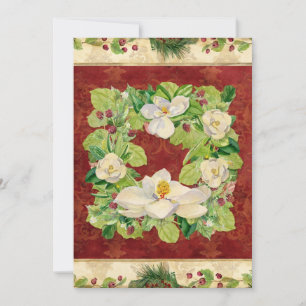 Tarjeta Festiva Navidades de la naturaleza Magnolia Wreath en Pine