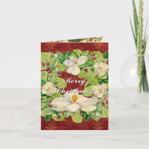 Tarjeta Festiva Navidades de la naturaleza Magnolia Wreath en Pine