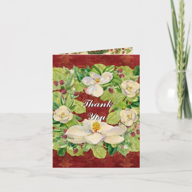 Tarjeta Festiva Navidades de la naturaleza Magnolia Wreath en Pine (Anverso)