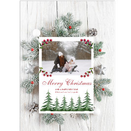 Tarjeta Festiva Navidades de la nieve de los pinos botánicos verde