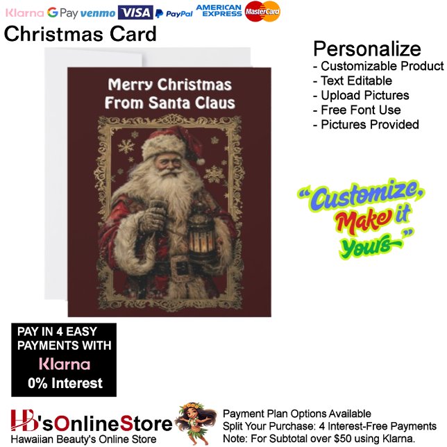 Tarjeta Festiva Navidades de La Nieve Flakes Santa Clause Gold Enm (Snow Flakes Christmas Santa Clause Gold Framed Holiday Card 12.)