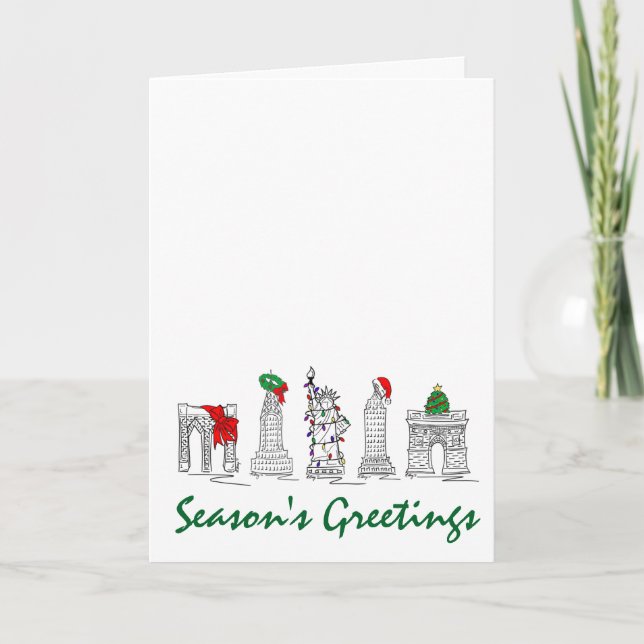 Tarjeta Festiva Navidades de la NYC de Santa Tree Wreath en lugare (Anverso)