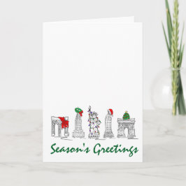 Tarjeta Festiva Navidades de la NYC de Santa Tree Wreath en lugare