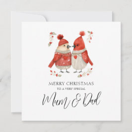 Tarjeta Festiva Navidades de la Pareja de Cardenales de Acuarela d