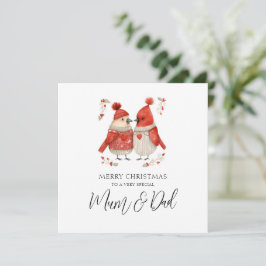 Tarjeta Festiva Navidades de la Pareja de Cardenales de Acuarela d