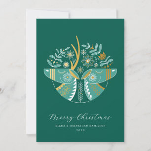 Tarjeta Festiva Navidades de la pareja de renos de los verdes esca