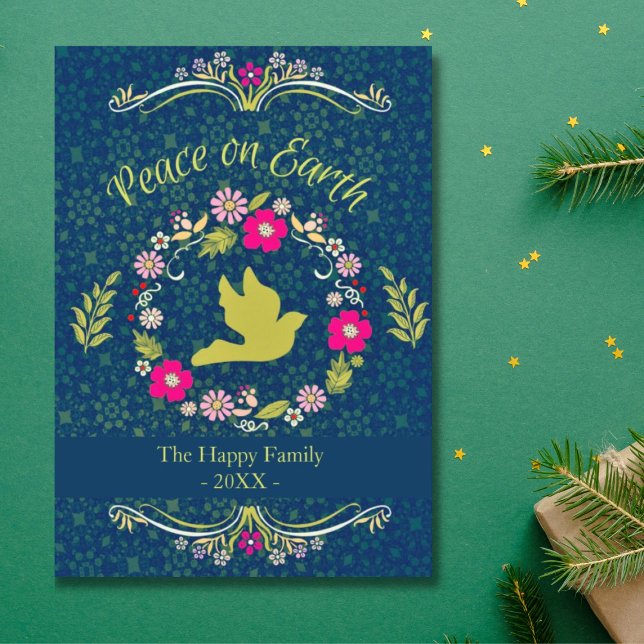 Tarjeta Festiva Navidades de la Paz Botánica Vintage (Subido por el creador)