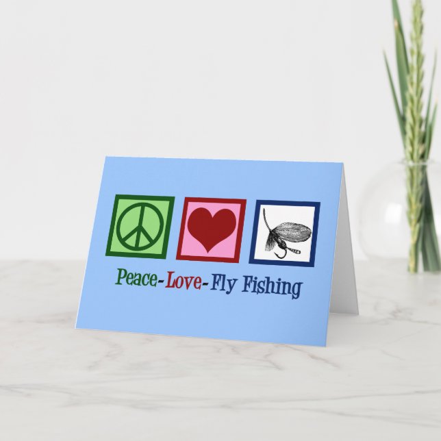 Tarjeta Festiva Navidades de la pesca de la mosca Peace Love Fishm (Anverso)