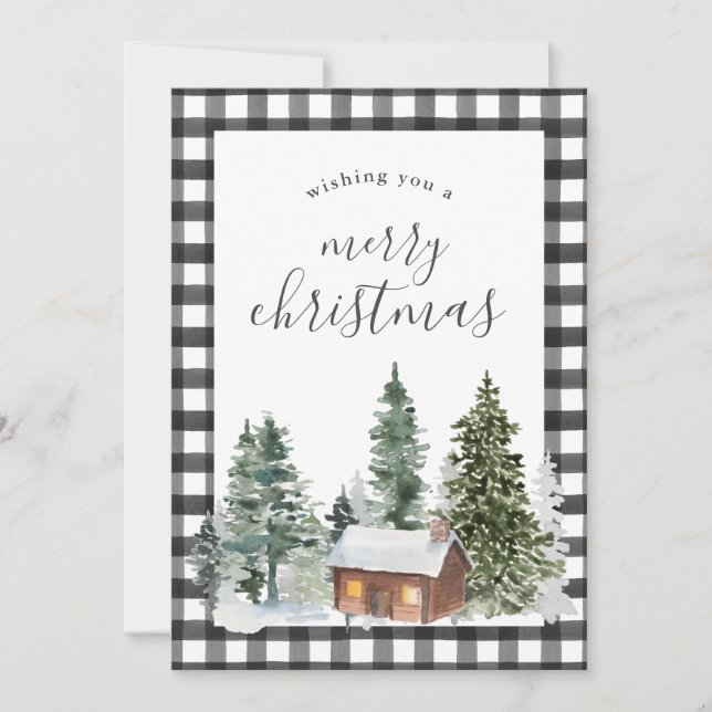 Tarjeta Festiva Navidades de la placa Rustic Black Buffalo Check (Anverso)