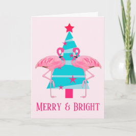 Tarjeta Festiva Navidades de la playa de Flamingo, de color rosa c