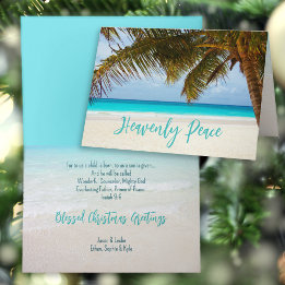 Tarjeta Festiva Navidades de la playa de la palmera Heavenly Peace