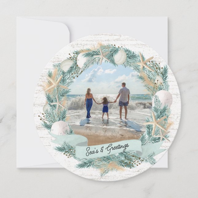 Tarjeta Festiva Navidades de la playa de Seashore escribieron una  (Anverso)