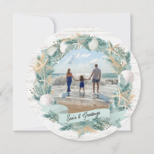 Tarjeta Festiva Navidades de la playa de Seashore escribieron una 