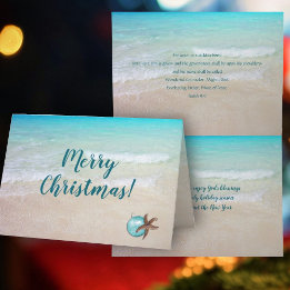 Tarjeta Festiva Navidades de la playa Escritura cristiana doblada