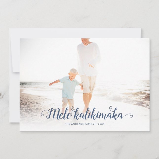 Tarjeta Festiva Navidades de la playa Mele Kalikimaka Foto de Hawa (Anverso)