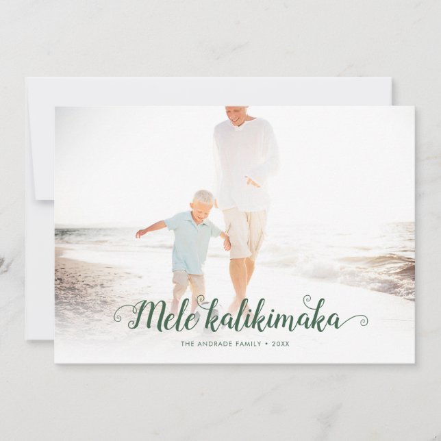 Tarjeta Festiva Navidades de la playa Mele Kalikimaka Foto Hol de  (Anverso)