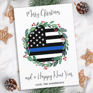 Tarjeta Festiva Navidades de la policía cortan la bandera azul