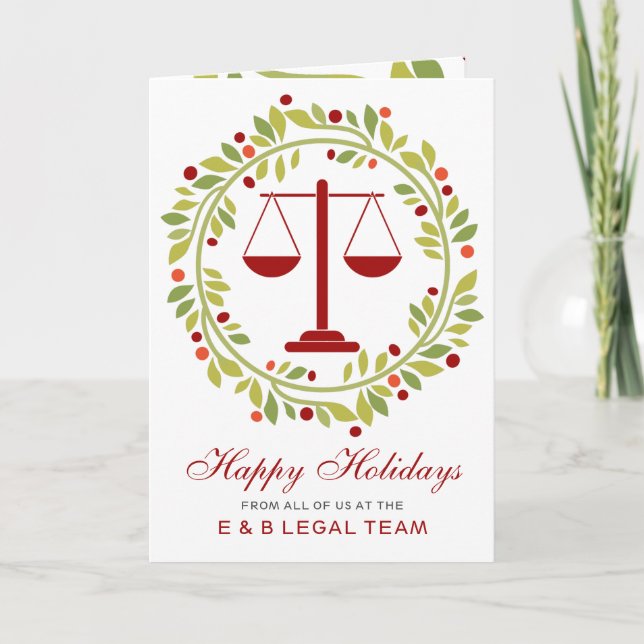 Tarjeta Festiva Navidades de la Red Justice Scale Holly Wreath (Anverso)