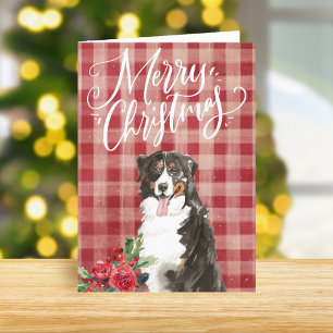 Tarjeta Festiva Navidades de la Red Plaid de Perro de Montaña de B