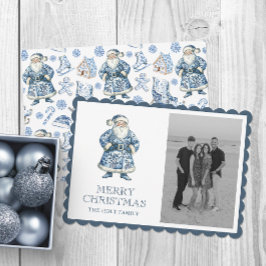 Tarjeta Festiva Navidades de la serie azul Chinoiserie Santa Photo