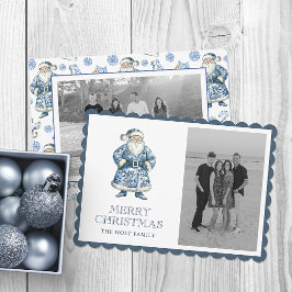 Tarjeta Festiva Navidades de la serie azul Chinoiserie Santa Photo