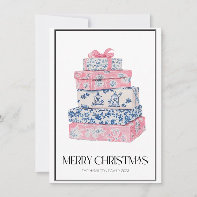 Tarjeta Festiva Navidades de la serie Chinoiserie envueltos regalo (Anverso)