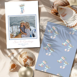 Tarjeta Festiva Navidades de la serie Chinoiserie Seashell Stockin
