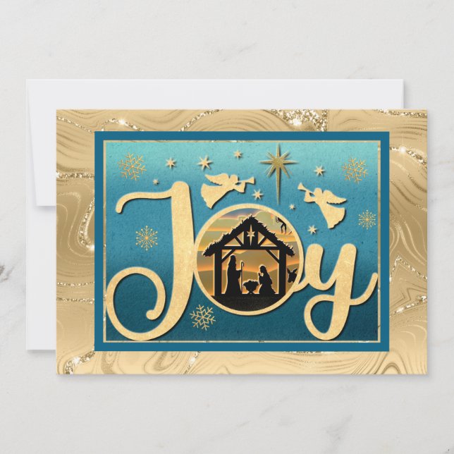 Tarjeta Festiva Navidades de la silueta "JOY" de oro moderno (Anverso)