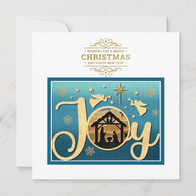 Tarjeta Festiva Navidades de la silueta "JOY" de oro moderno (Anverso)