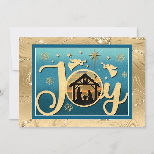 Tarjeta Festiva Navidades de la silueta "JOY" de oro moderno (Anverso)
