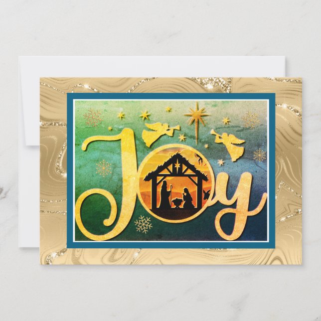 Tarjeta Festiva Navidades de la silueta "JOY" de oro moderno (Anverso)