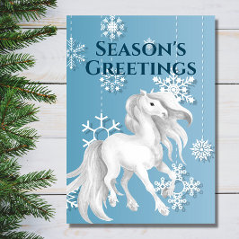 Tarjeta Festiva Navidades de la temporada de Snowflake en caballos