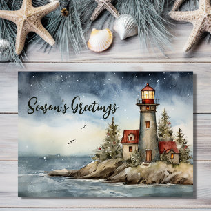 Tarjeta Festiva Navidades de la temporada de Wintery Lighthouse