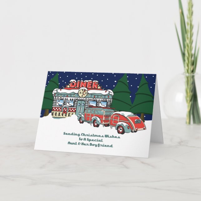 Tarjeta Festiva Navidades de la tía y su novio Retro Diner (Anverso)