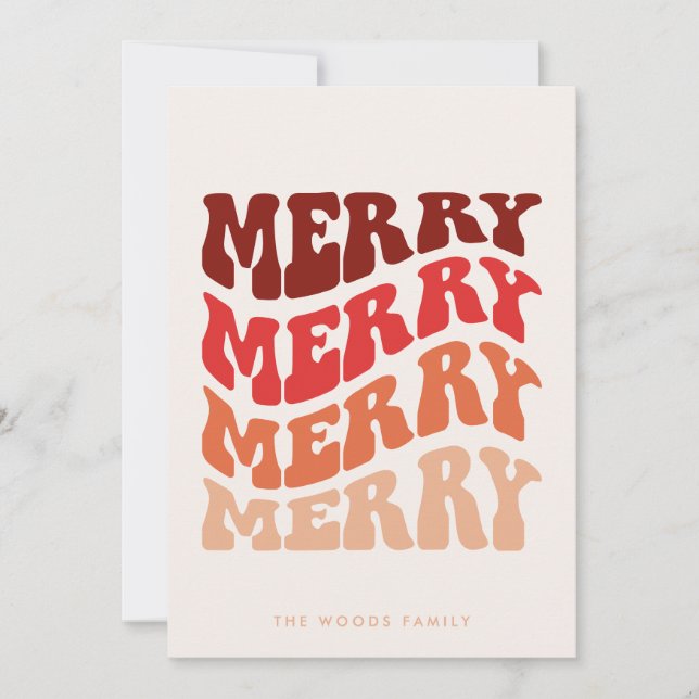 Tarjeta Festiva Navidades de la tipografía roja Merry Groovy Wavy (Anverso)