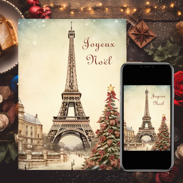 Tarjeta Festiva Navidades de la Torre Eiffel, Paris Joyeux Noel (Subido por el creador)