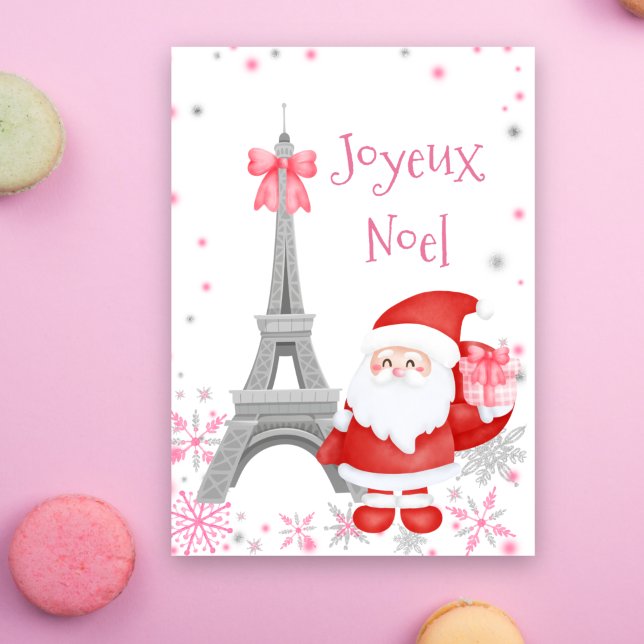 Tarjeta Festiva Navidades de la Torre Eiffel y Santa Pink Paris (Subido por el creador)