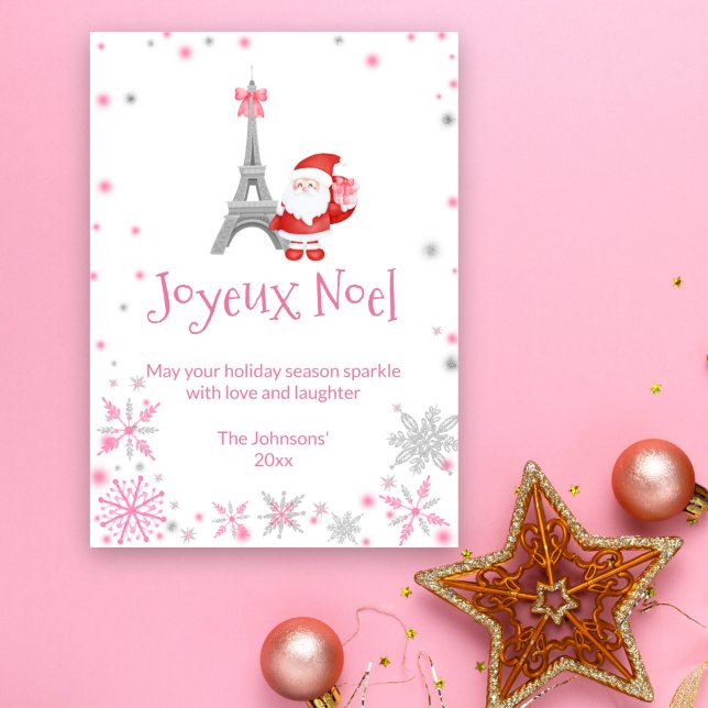 Tarjeta Festiva Navidades de la Torre Eiffel y Santa Pink Paris (Subido por el creador)