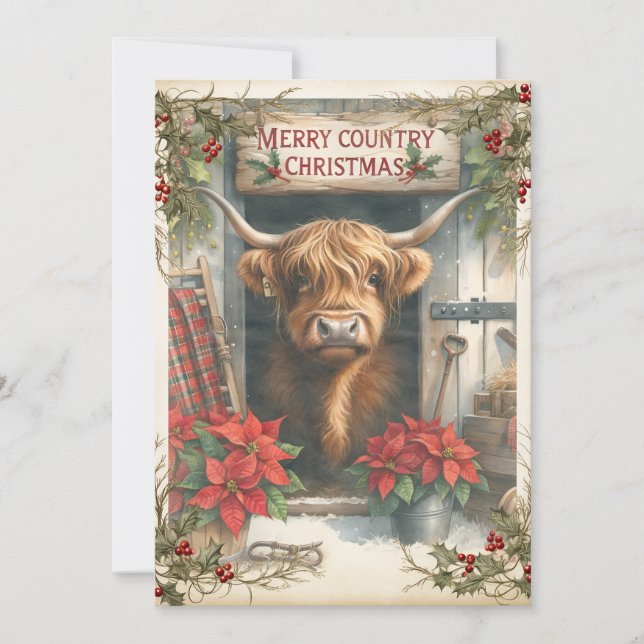 Tarjeta Festiva Navidades de la vaca de Highland (Anverso)