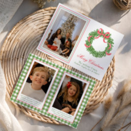 Tarjeta Festiva Navidades de la vaca roja Boxwood Wreath Photo