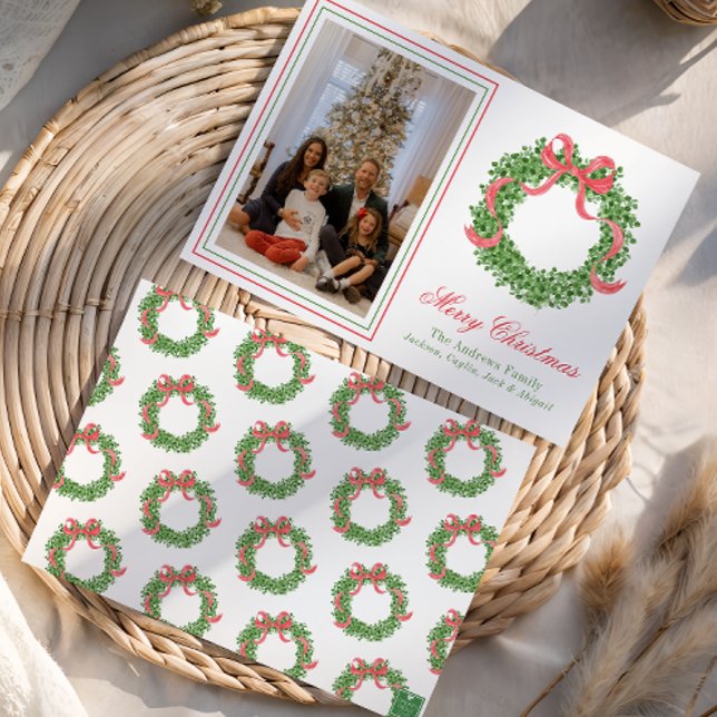 Tarjeta Festiva Navidades de la vaca roja Boxwood Wreath Photo (Subido por el creador)