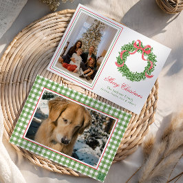 Tarjeta Festiva Navidades de la vaca roja Boxwood Wreath Photo