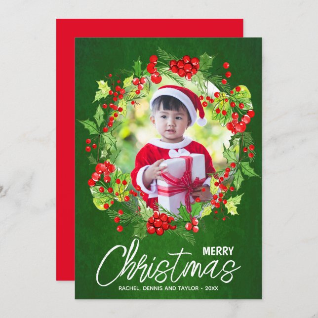 Tarjeta Festiva Navidades de la vegetación acuarela de las Berries (Anverso / Reverso)